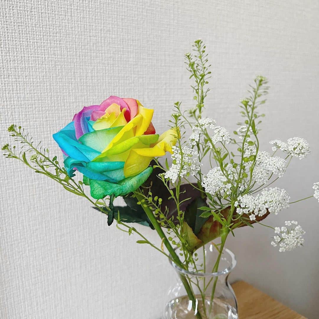 莉子さんのインスタグラム写真 - (莉子Instagram)「5月こんにちは⛅️ 4月のお花は結構長く咲いてくれました☻  ハッピーになれるねーーー！！！」5月1日 18時53分 - riko_riko1204