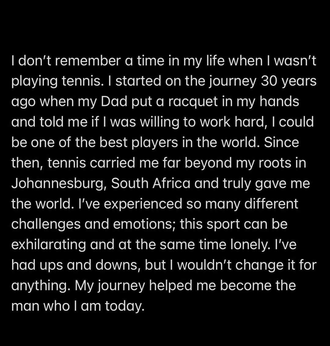 ケビン・アンダーソンのインスタグラム：「A note for everyone who has been a part of my tennis journey. Swipe to read 👉 and enjoy some nostalgic pics at the end 🇿🇦🧡🙏」