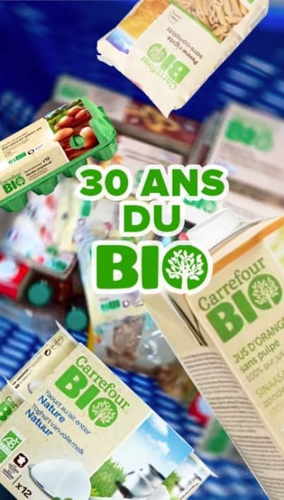 Carrefour Franceのインスタグラム：「Le Bio fête ses 30 ans chez Carrefour 🌱🥳  De la 1ère Boule Bio à plus de 1200 produits ➡️ notre offre a bien grandi 😍  Rdv en magasin ou sur carrefour fr  #carrefour #bio」