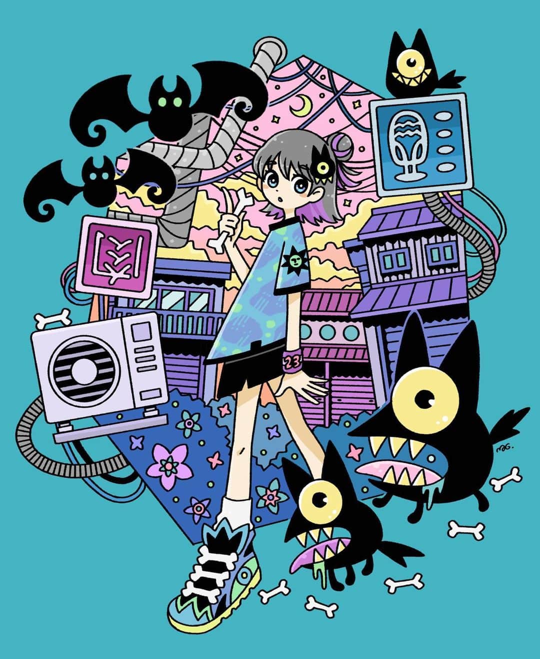 北極まぐのインスタグラム：「ガウガウ〜／Bow-wow!!  #illustration #artwork」