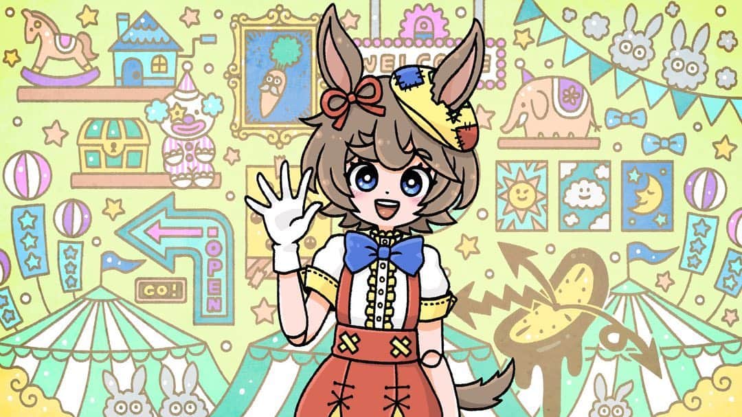 北極まぐのインスタグラム：「ロバ耳Vtuber、木野ぴの様（Twitter▶︎@chinoppino_v）のイラストを描かせていただきました。『遊んで暮らせる国』がテーマになっています🎪  I drew an illustration for a donkey-eared Vtuber, chinoppino (Twitter ▶︎@chinoppino_v). The theme of the illustration is "A country where you can play and live."🎪  #illustration #artwork」