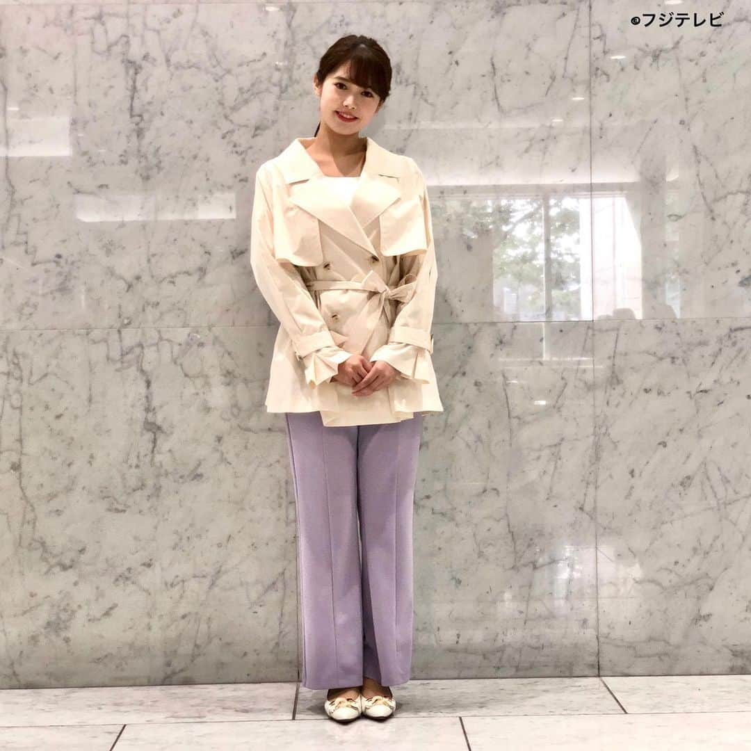 フジテレビ「めざましテレビ」さんのインスタグラム写真 - (フジテレビ「めざましテレビ」Instagram)「ファッション雑誌CanCamとコラボした お天気コーナー「きょう何着て行く？」 谷尻萌の毎日のコーデを紹介♪  ５月６日（金）  【今日のコーデ】 ・ベルト付きコート→ @lagunamoon_com ２万４２００円 ・プルオーバー→ @swingle_official 　９７９０円 ・パンツ→ @gu_for_all_ 　１９９０円 ・靴→ @dianashoespress １万５９５０円 ・イヤリング→ @joueteofficial 　１万７６００円     【コーデのポイント】 ニュアンスのある色と セミフレアシルエットがかっこいいパンツ❗️  ジャケット感覚で軽やかに羽織れる ショートトレンチを合わせると スタイリッシュなイメージに🙆‍♀  ️白の分量を多くすることで クリーンな魅力も高まって✨😆  #めざましテレビ #きょう何着て行く？ #谷尻萌 #今日のコーデ #コーデ #CanCam #今日のファッション#ootd #きょう何着て行く？は月〜金朝6時22分ごろ放送📺  #もえちゃん #きれいめコーデ #きれいめカジュアル #大人コーデ #春コーデ #オフィスカジュアル #上品コーデ #アナウンサー衣装」5月6日 17時05分 - mezamashi.tv