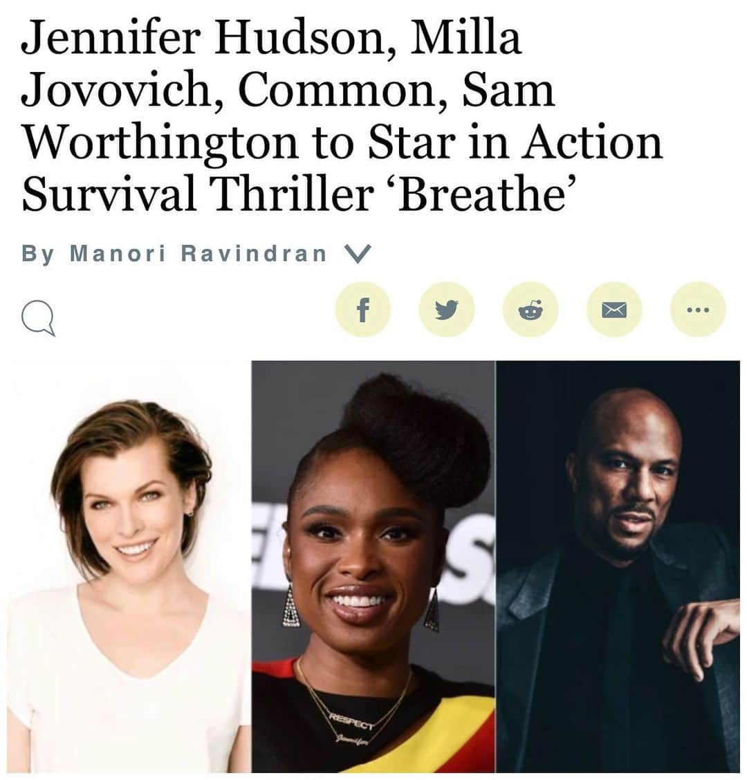 ミラ・ジョヴォヴィッチのインスタグラム：「I am SO OVER THE MOON to announce this new film I am so lucky to be a part of called “Breathe” starring @iamjhud and directed by @stefonbristol! It’s such a beautiful and exciting script and I can’t wait to start shooting!」