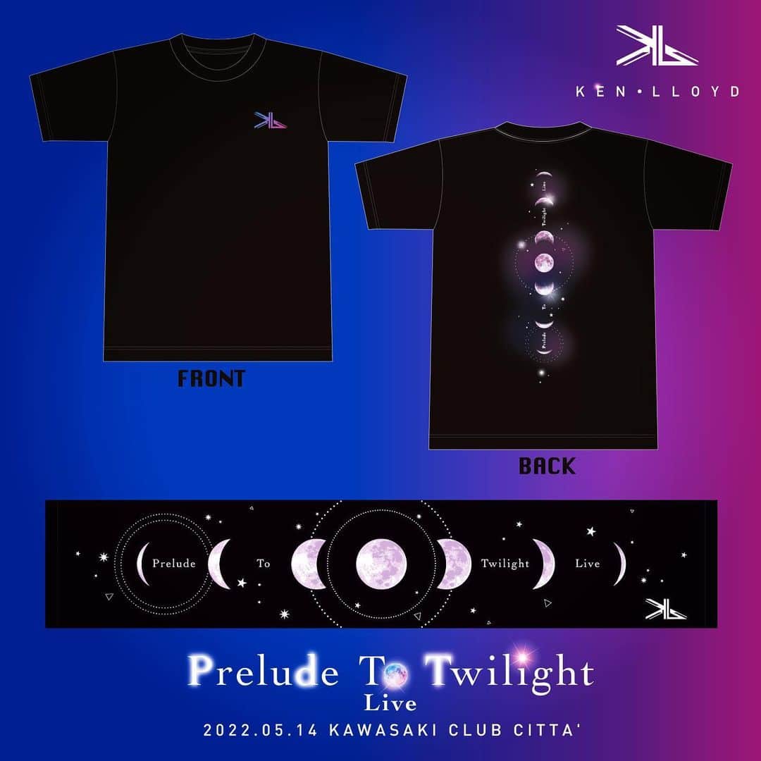 ケン・ロイドのインスタグラム：「KL “Prelude To Twilight” Live グッズ! 5/14(Sat)Kawasaki CLUB CITTA' T-Shirt (M/L) ¥4,800 Muffler Towel ¥2,500 会場先行販売 15:30 〜 17:00 詳細↓ JP→ https://www.ken-lloyd.com/news/jp/ptt-goods EN→ https://www.ken-lloyd.com/news/en/ptt-goods」