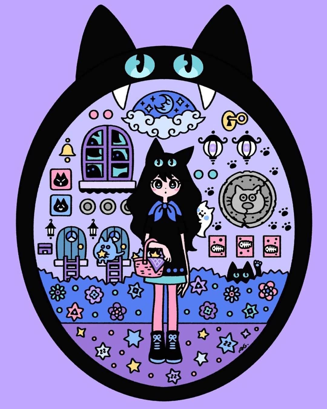 北極まぐのインスタグラム：「ニャンナイト／Meow-night  #illustration #artwork」