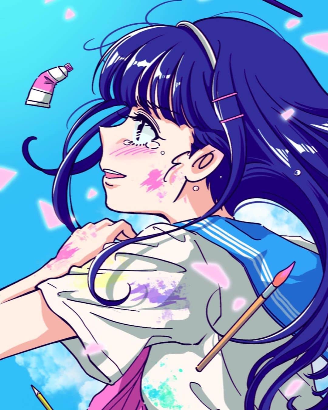 佐藤なつみのインスタグラム：「【お知らせ】 フレイアクリニック様の企画で、 現在CMで使用されている、こはならむさんの『主人公』の楽曲を題材に【全力で頑張る10代】をテーマにしたイラストを描かせて頂きました！🌤  イラストや芸術の分野で頑張っている女の子をテーマに、 描いてる夢に向かって笑顔で諦めずに頑張って欲しいという気持ちを込めました🌸🎨  TikTok、リールでは書き出しから完成までのタイムラプス動画になっています！ 是非ご覧下さい🥰  #フレイアクリニック #今なりたいにエール #illustration #illustrator #art #90s  #イラスト#女の子イラスト #ガールズイラスト #jk #学生 #制服 #イラストレーター」