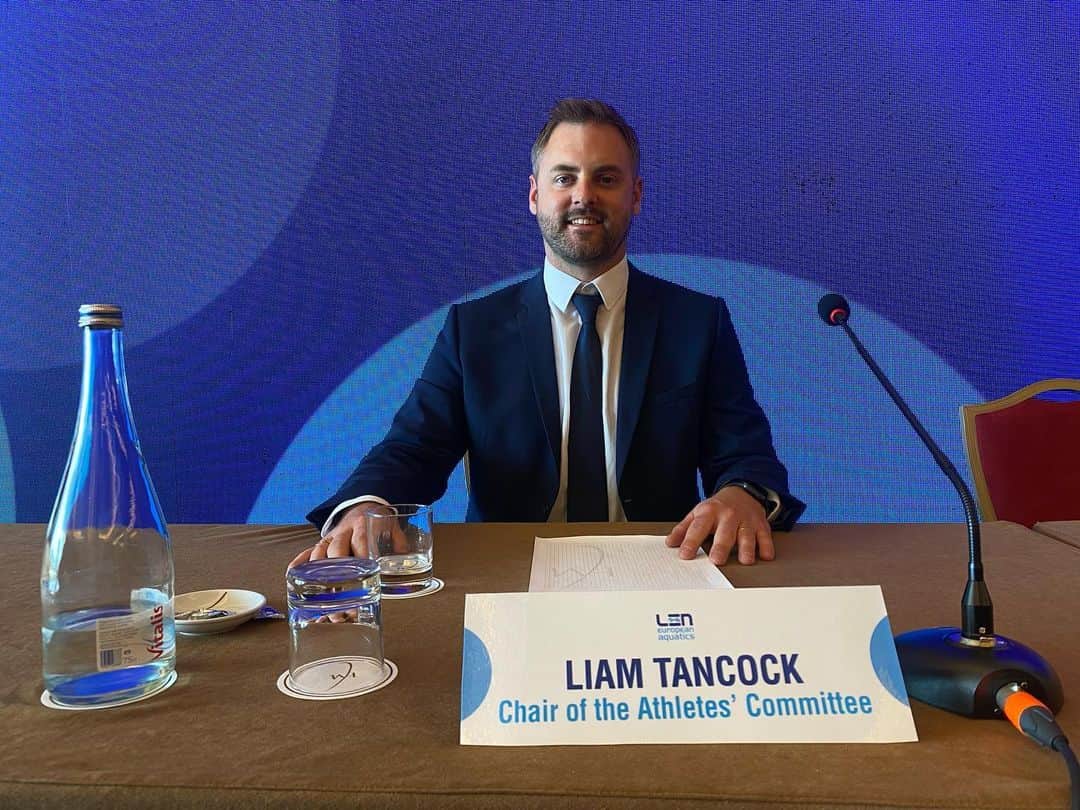 リアム・タンコックのインスタグラム：「I’ve had a great time at the  LEN Extraordinary Congress in Cascais, Portugal 🇵🇹  Some big constitutional changes have been passed to give athletes a seat at the top table and voting rights. A big step forward in European swimming #LEN #Aquatics #AthletesCommittee @leneuropeanaquatics」