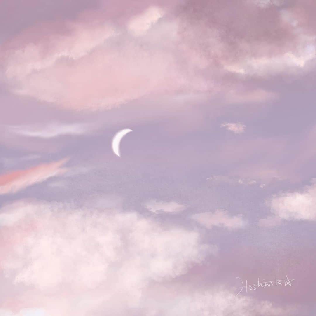 ほしのこさんのインスタグラム写真 - (ほしのこInstagram)「空☁️🌙  こんな空を見てみたいっと思って 描いてみてたらこんな時間…  みんなは夢の中かな?  Good Night」5月17日 1時24分 - hoshinoko728