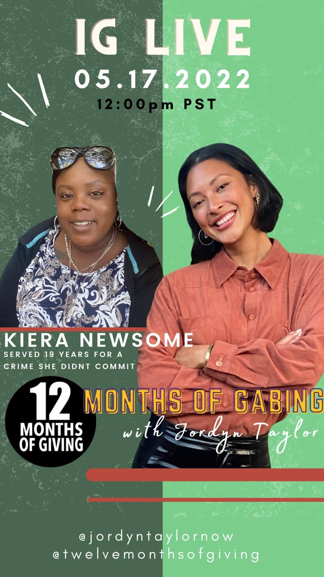 のインスタグラム：「Free but not free!   Kiera Newsome joins us once again to catch us up on her struggles since her release from prison in April of 2020.  Kiera was wrongfully imprisoned for almost 20 years for a crime she couldn’t have possibly committed. Her sentence was commuted and she was released in 2020 but she still deals with the impossibilities of living an adult life as a felon.   You can hear Kiera’s full story in a three-part series in my IGTV archives.   If you can, PLEASE consider donating to Kiera’s GoFundMe. She is desperately in need of a few thousand dollars to secure a safe and beautiful apartment for herself, her husband and her beautiful baby boy Champion.   We love you Kiera!!!!」