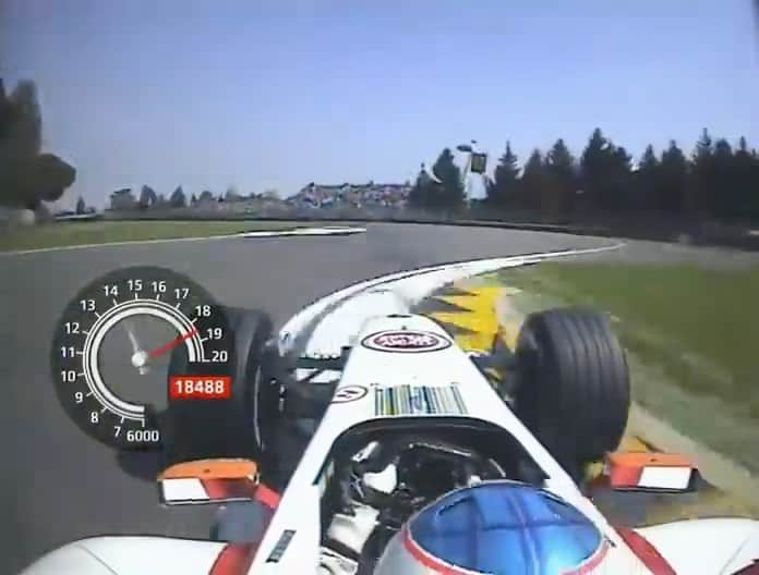 ジェンソン・バトンのインスタグラム：「This week's meditation is led by @jensonbutton as he draws a smooth line through Imola in 2004. Watch those upshifts at 18.5k RPMs and downshifts at 15k RPMs. Put your headphones in and open your eyes. 😌」