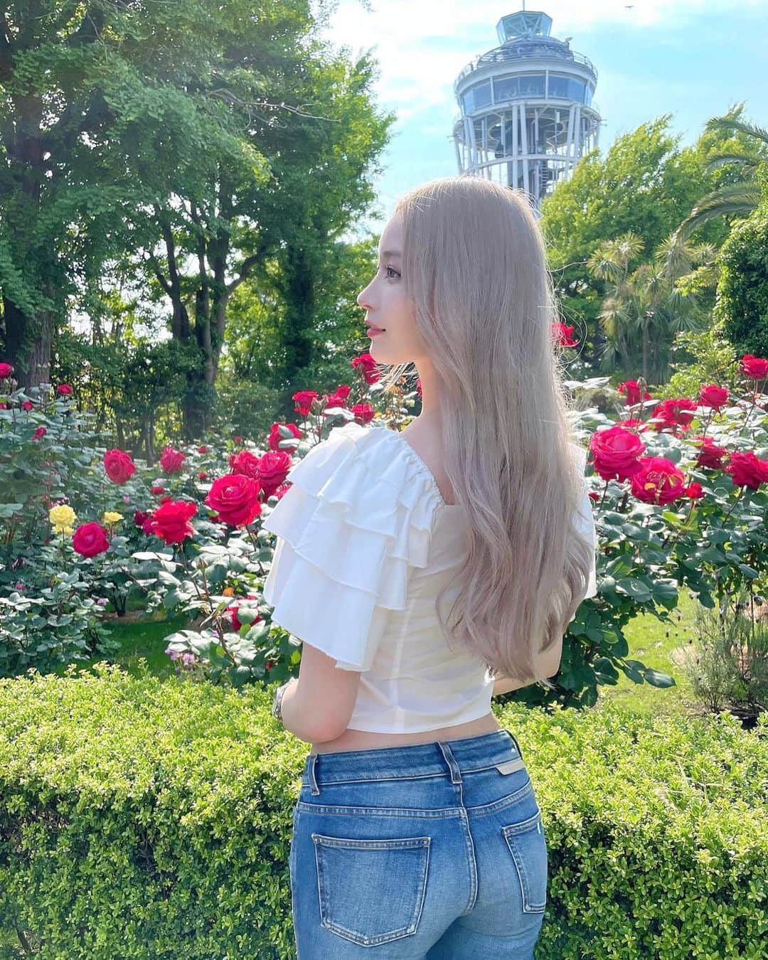 吉見衣世のインスタグラム：「どうしても江ノ島に行きたくて友達誘って行ってきた😆✨  美味しい物食べて自然感じて最高すぎたー！！！  お花可愛すぎていっぱい撮った💓  #江ノ島#サムエルコッキング苑#お花#flower#観光」