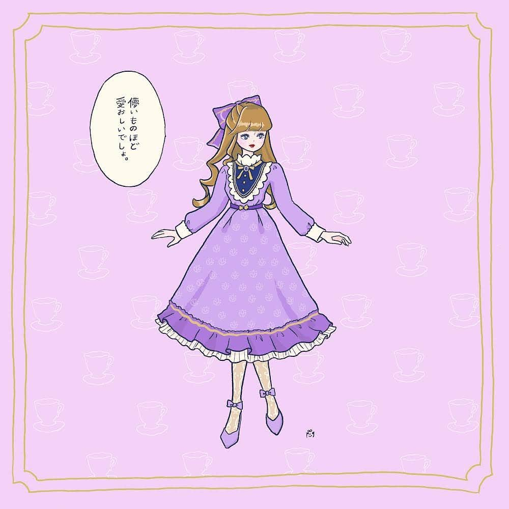 大石蘭のインスタグラム：「💜🤍  ひと息つきたい時に現れる、あの子たち。☕︎  . . #illustration #drawing #artwork   #fancy #fashionillustration  #character #kawaii #lolitafashion #oldschoollolita #lolitagirl #gothiclolita #eglcommunity #girlyfashion #girlsillustration #illustrator #comic #イラスト #ガールズイラスト #ファッションイラスト #平成ファッション #ロリータファッション #ロリータ #懐古ロリータ #ゴスロリ #ゴシックロリータ #ルマンド #ホワイトロリータ」