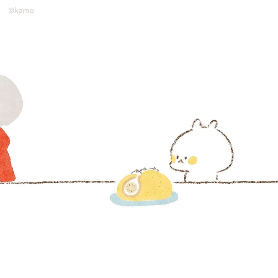 カモさんのインスタグラム写真 - (カモInstagram)「オサキニ　ハンブン　タベタヨ #おやつ #バナナオムレット #banana #omelet #イラスト #illustration #ウサギタケ #usagitake  3: You can eat half! 7: How was the taste?」5月20日 10時06分 - illustratorkamo