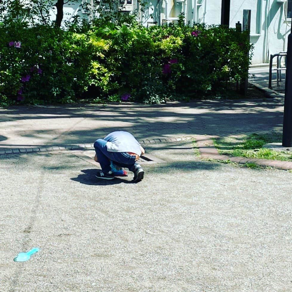 相武紗季のインスタグラム：「気付いたらいつだってこの姿勢。蟻を探してます。先日は蟻に噛まれたらしく少し怖くなったそうです🤷🏻‍♀️💦 #4歳児 今日I.M.A配信しています☺️#I.M.A」