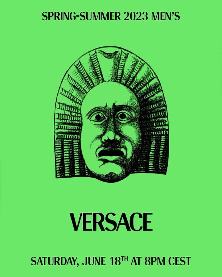 ジャンニヴェルサーチのインスタグラム：「New Relics.  Watch the #VersaceSS23 Men’s fashion show on Saturday, June 18th at 8pm CEST on our social media channels and Versace.com.」