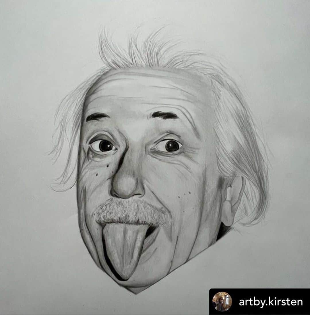 アルベルト・アインシュタインのインスタグラム：「Fan art Friday! Posted @withregram • @artby.kirsten here my drawing of Albert Einstein!!」