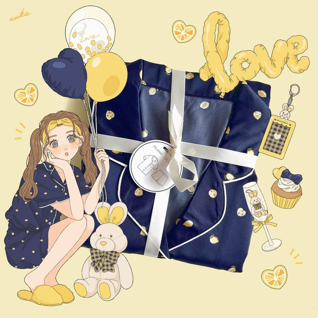 asukaさんのインスタグラム写真 - (asukaInstagram)「・ 💛🍋 #GUパジャマ 🍋💛  なんと！！GU( @gu_for_all_ )さんとのコラボイラストを描かせてもらいましたっ！🫣💓 本人不在の誕生日をイメージした パジャマパーティなイラストにしてみました🧁 レモン柄🍋のフルーツパジャマで、推し活パジャマパーティとかで着ても絶対かわいいと思います🥹 黄色とか青推しの人に特にオススメ…！💛💙 ・ ・ #fff #f4f #l4like #l4l #instagood #instafashion #instalike #イラストグラム #illustration #イラスト #オリジナルイラスト #おえかき #art #コーデイラスト #ファッションイラスト #gu #ジーユー #guコーデ #pr #プチプラ #本人不在の誕生日会 #全身gu #お洒落なジャニヲタさんと繋がりたい  #プチプラコーデ #ジーユー #ジーユーコーデ #パジャマパーティー #パジャマ #レモン柄」5月29日 18時15分 - a20_suka002018