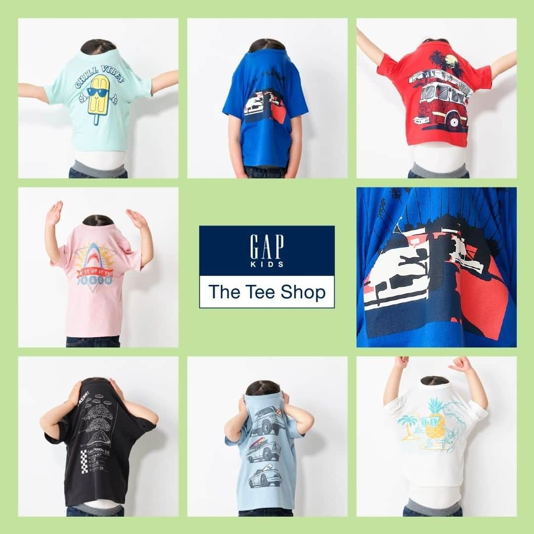 GapKids_jpのインスタグラム：「走り回ったり、水遊びしたり。キッズはお着替えが何枚あっても役に立つ！バリエーション豊富なグラフィックTシャツはまとめ買いもオススメ♪   アイテムはストーリーズハイライトからチェック✔   #TheTeeShop #グラフィックTシャツ #Tシャツ #GapT #キッズTシャツ」