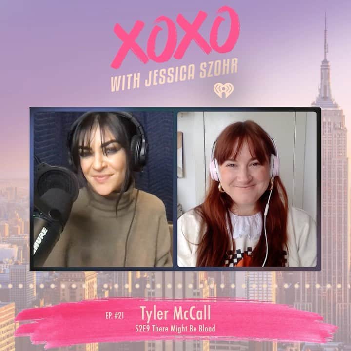 ジェシカ・ゾアのインスタグラム：「I had so much fun with #GossipGirl historian and fashion expert, @eiffeltyler, for this week’s XOXO rewatch of “There Might Be Blood.” Who would you want to have dinner with - dead or alive? Listen to the full episode on @iheartradio by clicking the link in my bio!」