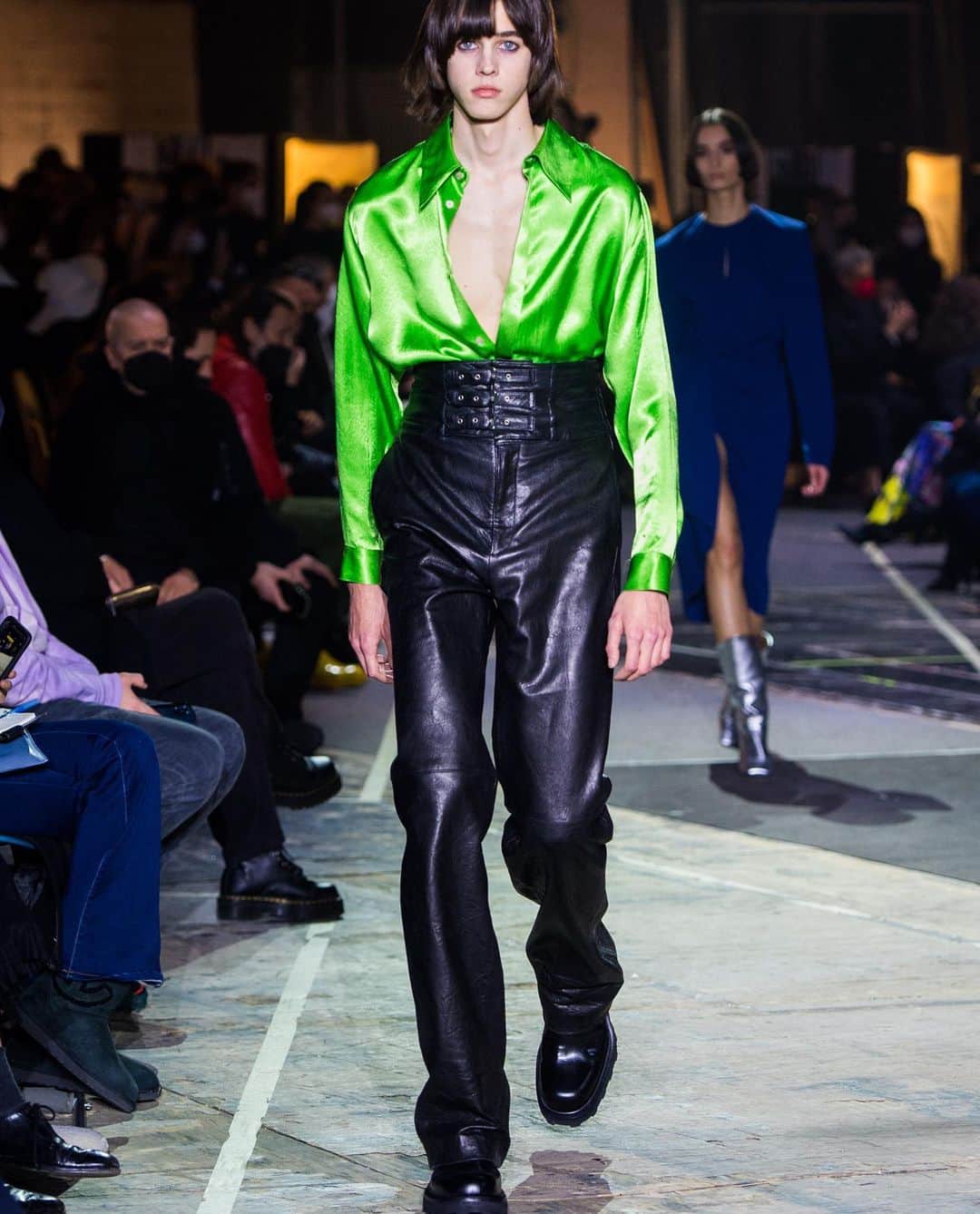 コスチュームナショナルのインスタグラム：「Silk satin and leather, rebel mood. #CapasaMilano #BeforeItStarts #CollectionZero #MFW」