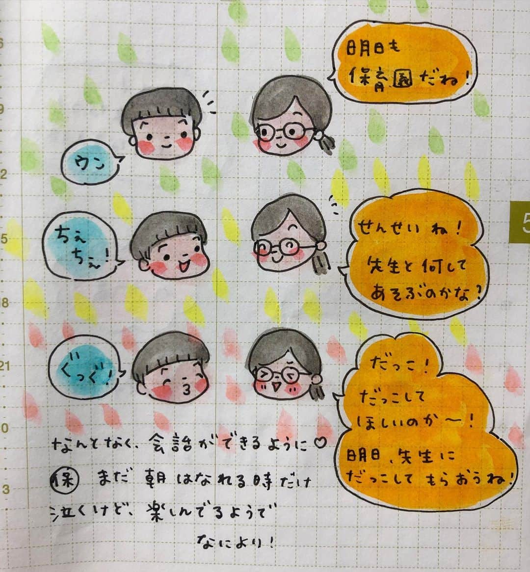 misaのインスタグラム：「#ほぼ日 #ほぼ日手帳  #ほぼ日絵日記 #絵日記 #育児日記 #育児絵日記 #hobonichi  #イラスト #illust#呉竹 #クリーンカラー#5歳#1歳7ヶ月」