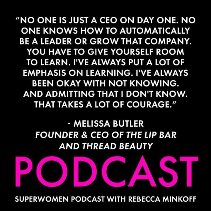 レベッカミンコフのインスタグラム：「@melissarbutler, former Wall Street worker-turned-beauty-entrepreneur, always believed makeup was more about confidence than anything else. When she experimented with recipes to create the @thelipbar and @threadbeauty, she was was determined to start a makeup line that celebrated one’s own standards of beauty rather than pandering to men or media. She continues to shake up the status quo, offering vegan, non-toxic, cruelty-free options that are fun and affordable to people of color and beyond. Tune in to todays episode to learn about how Melissa built the self-esteem that helped her take The Lip Bar and Thread Beauty from her kitchen to Targets and Walmarts across the country.」