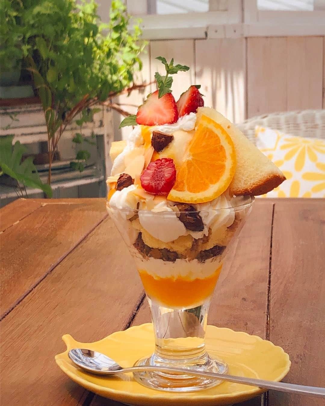 ケーキ&カフェ 海風堂のインスタグラム：「☕️カフェからのお知らせ ランチタイムのデザートでマンゴーとキャラメルのシフォンパフェ始めました！ランチタイムだけのデザートになります✨ふわふわシフォンに特製のマンゴーソース、キャラメルソース、バニラアイスをのせて😊  #マンゴー #キャラメル #パフェ #シフォン #バニラアイス #デザート #mango #caramel #parfait #chiffon  #市川 #南大野 #海風堂」