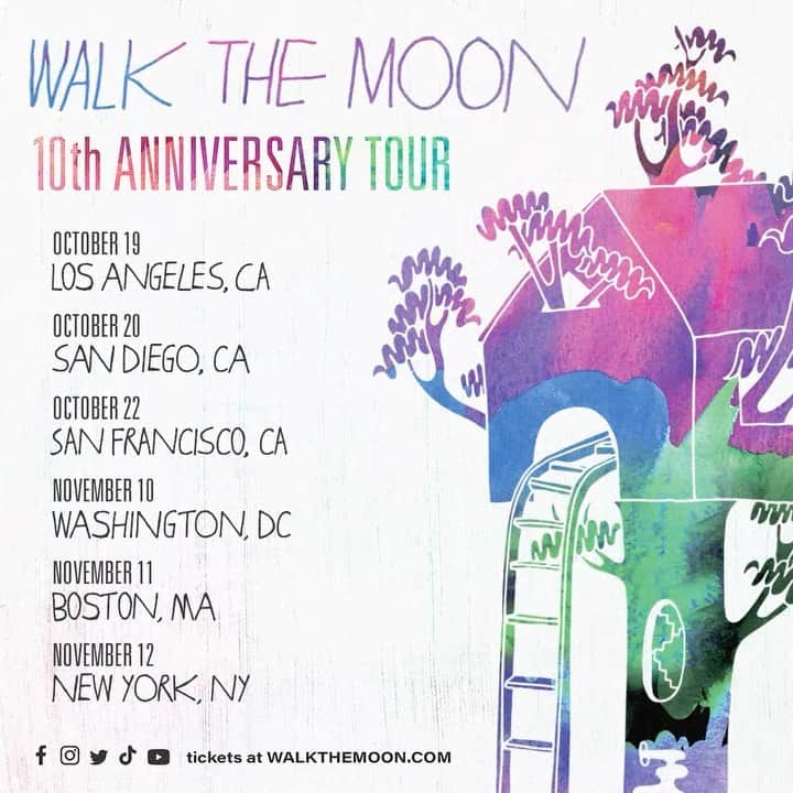 ウォーク・ザ・ムーンのインスタグラム：「this fall, we’re celebrating the 10TH ANNIVERSARY of our self-titled record with a short run of intimate performances in select cities. we’re taking those songs back to the rooms we played them in a decade ago, playing the record top to bottom, and then adding some more as we see fit / you hound us with requests.   pre-sale starts tomorrow at 10AM local. sign up for early access to tix (link in bio). tickets are on sale friday at 10AM local. these are going to be special.  with peace, love, and facepaint, wtm」