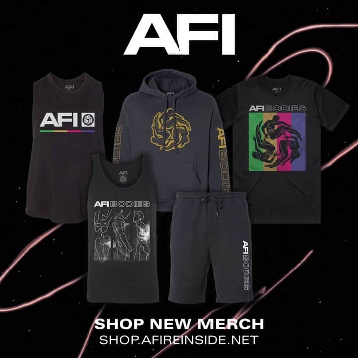 AFIのインスタグラム：「Celebrate one year of #AFIBodies with us all weekend long. First up, shop new items in our brand new merch store. Enjoy special offers while supplies last. Link in bio to get yours.」