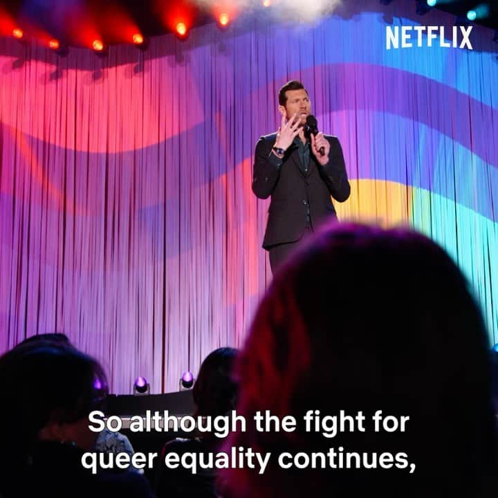 ビリー・エイチュナーのインスタグラム：「Truly an honor to host STAND OUT, the largest ever gathering of groundbreaking LGBTQ comedy icons and rising stars. Now streaming on @netflix!」