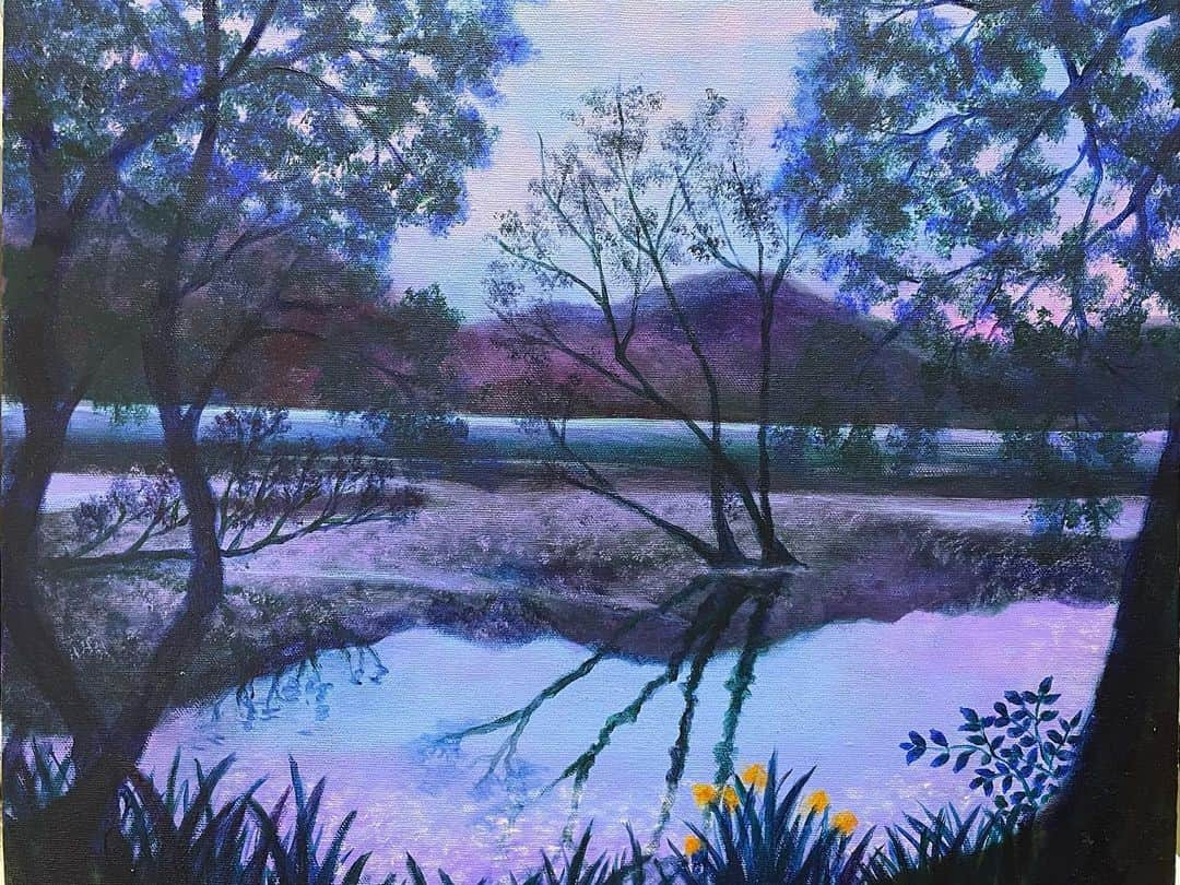 成瀬未夏のインスタグラム：「Lakeside  #art #acrylicpainting #lake #絵画#アート#アクリル画#painting ＃絵」