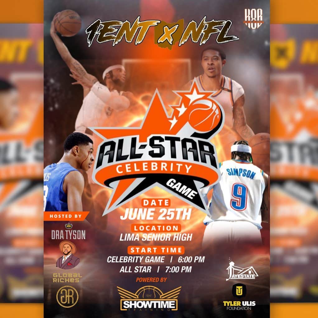 タイラー・ユリスのインスタグラム：「Let’s get ready for our 2nd annual 1ENT VS NFL Allstar/Celebrity game hosted in Lima , Ohio on June 25th ‼️  Any players , artists, food vendors , and/or businesses that would like to be involved feel free to dm me!」