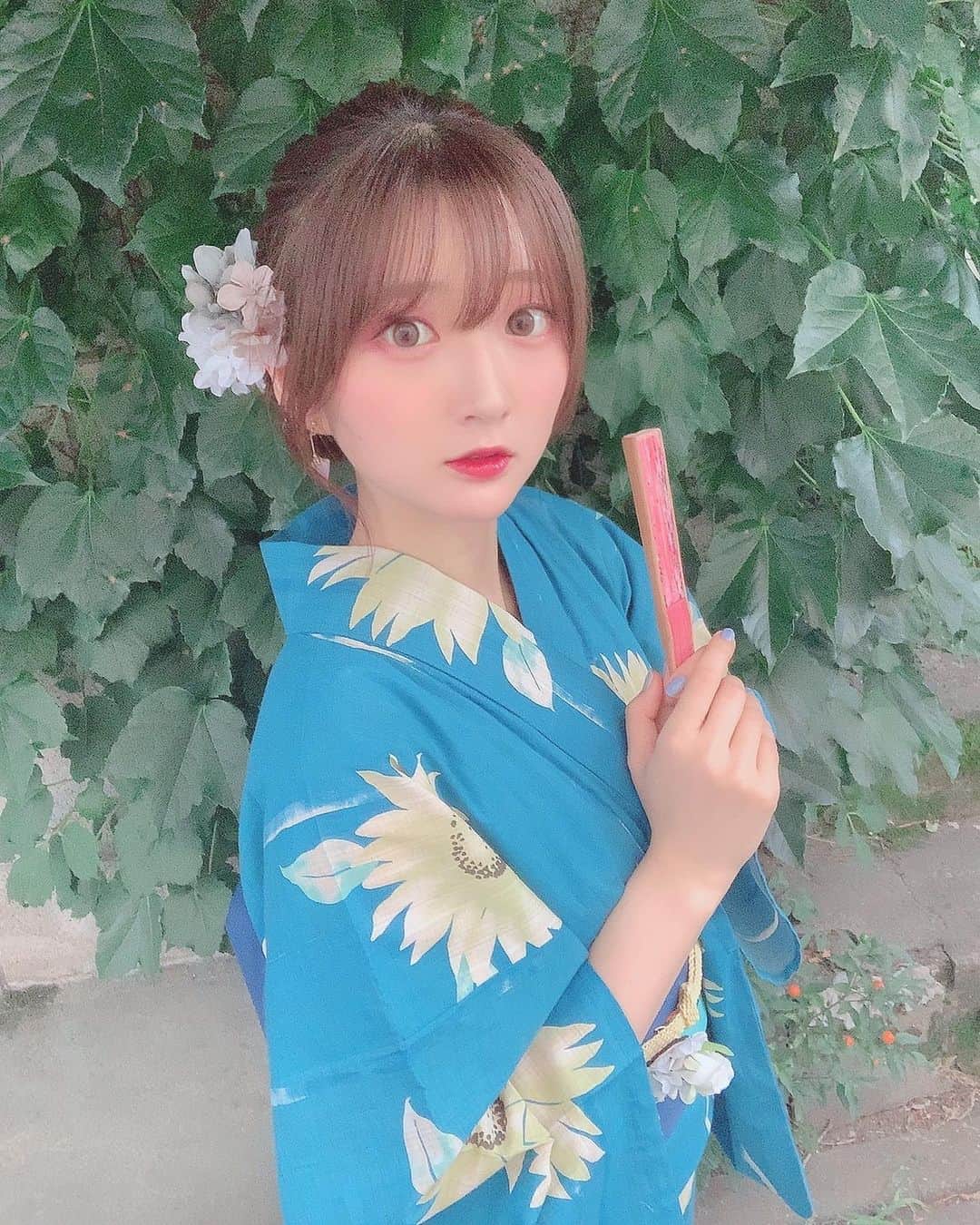 のインスタグラム：「今年も浴衣着られてよかった。☺︎ 水色が好き。  #夏 #浴衣 #紫陽花 #撮影」