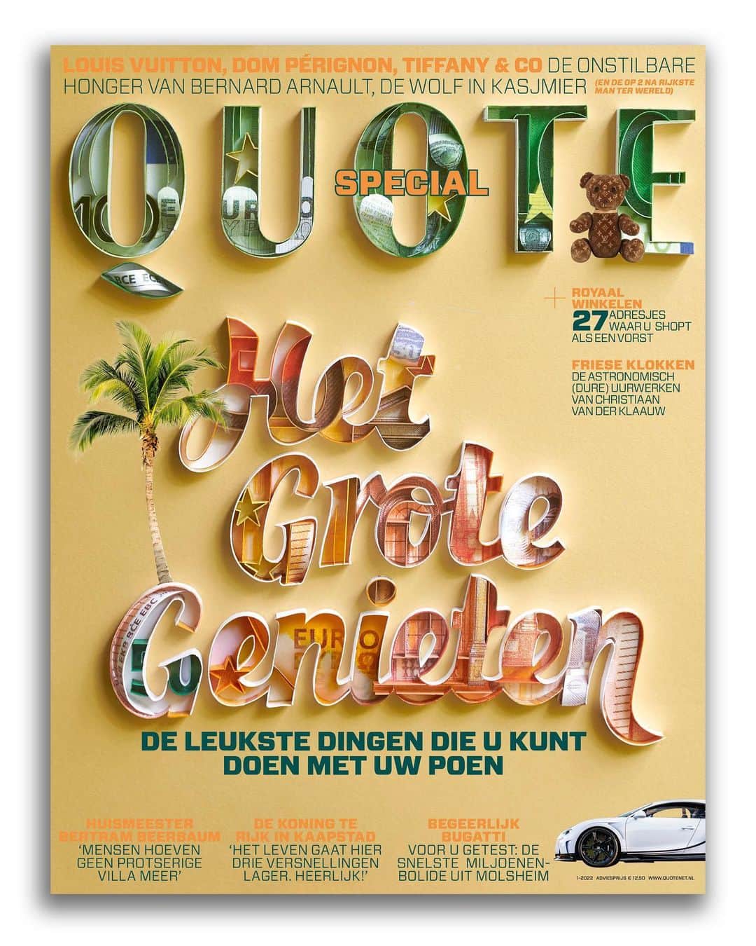 Sabeena Karnikのインスタグラム：「My cover art created for @hearstnetherlands Quote magazine using Euro bank notes €€€ !  The Dutch headline loosely translates to ‘live life to the fullest’ 💵💰 Swipe for some details and the magazine arrival today !」
