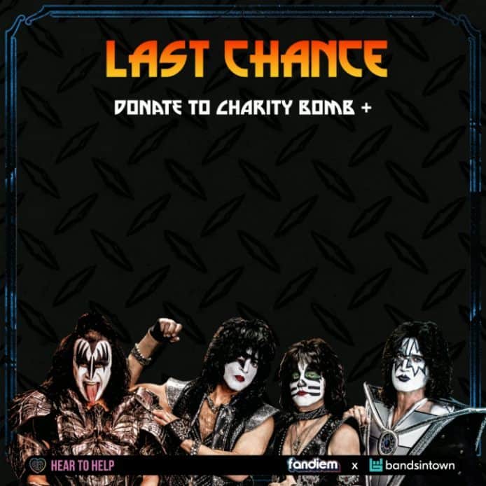 KISSのインスタグラム：「This is your LAST CHANCE to meet us at @louderthanlifefest 2022! Your donations will help @charitybomborg 's mission to support children's mental health.  Bonus: Use code KISSLTL100 for 100 Bonus Entries at checkout!  🙌 Donate before Friday, July 15th @ 11:59PM PT at fandiem.com/kiss or with the 🔗 in bio to win!  @bandsintown #winwithfandiem #kiss #louderthanlifefestival」