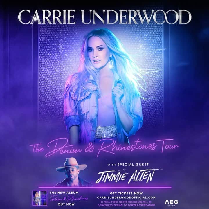 キャリー・アンダーウッドのインスタグラム：「Let’s see your setlist wish list for THE DENIM & RHINESTONES TOUR! Do you have your tickets yet? ➡️ carrieunderwoodofficial.com #DenimAndRhinestones 💜💎 -TeamCU」
