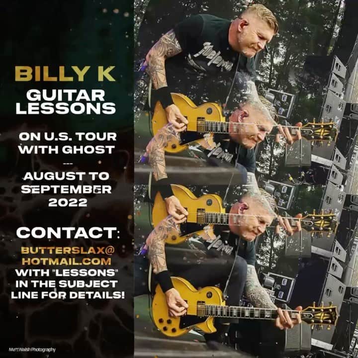 マストドンのインスタグラム：「Billy K lessons on the Ghost tour 12-1pm day of show  Email: butterslax@hotmail.com  With “lessons” in subject for more info!」