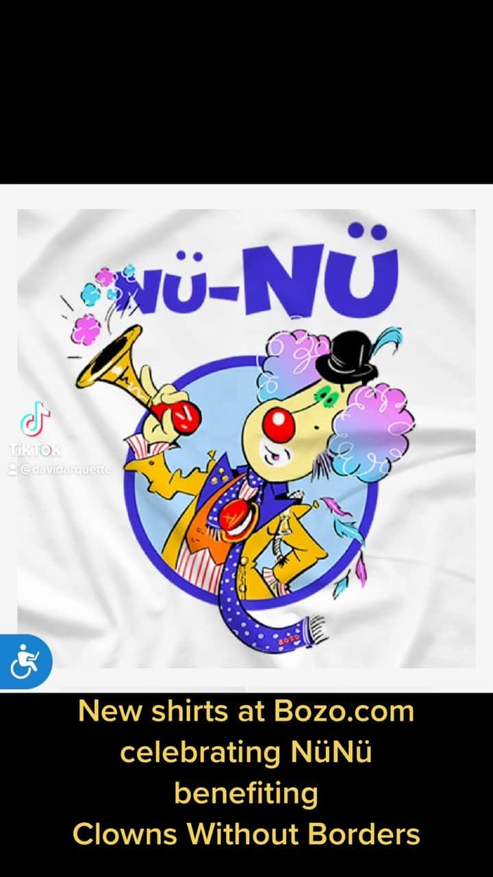 デヴィッド・アークエットのインスタグラム：「New @realnunubozotheclown shirt at Bozo.com benefiting @clownswithoutborders please check them out!!! Art by Nate Merritt and @futurereuniontour」