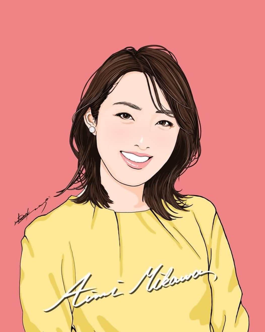 美川愛実のインスタグラム：「ナマ・イキ生中継でもお伝えした似顔絵😄❗️ 嬉しかった。  名刺にしたい笑  @black_star_hiro さんの作品です。  #イラフェス」