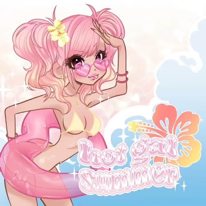のインスタグラム：「Are you ready for your summer anthem?!!  Hot Gal Summer prod. @benxnitheoni is out this Friday!  I wanted this song to embody my childhood Summers when I used to listen to old gyaru trance CDs and dream about the beaches!! @sadgyaru did an amazing job with the cover art and brought my vision to life!  PLUS I’m not in Missouri anymore so I don’t have to dream about the beaches. I can go whenever the hell I want! 😤🙈💖😎」