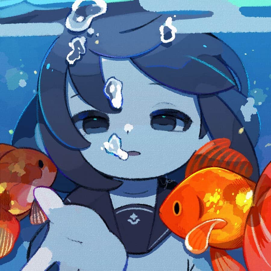 ユキノシュガーのインスタグラム：「#drawing#illustration#original#originalart#summer#goldfish#water#girl」