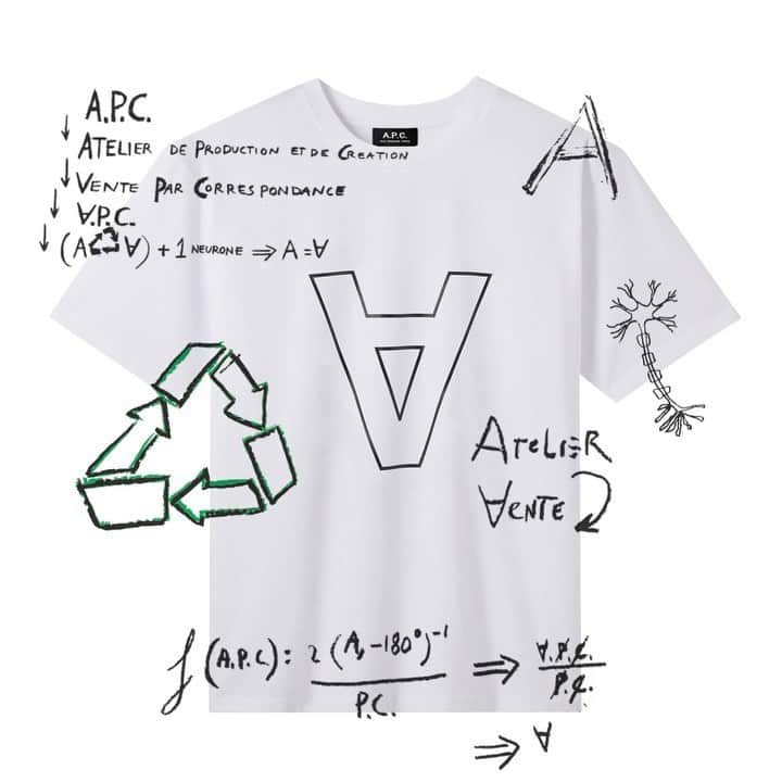 アーペーセーのインスタグラム：「A.P.C. SPRING/SUMMER 22 COLLECTION  The Whaouh T-shirt in white organic cotton. A.P.C. logo with inverted 'A' in honour of our mail-order catalogue (VPC).  Available in stores and at apc.fr⠀  #APC #APCcollection #APCss22」