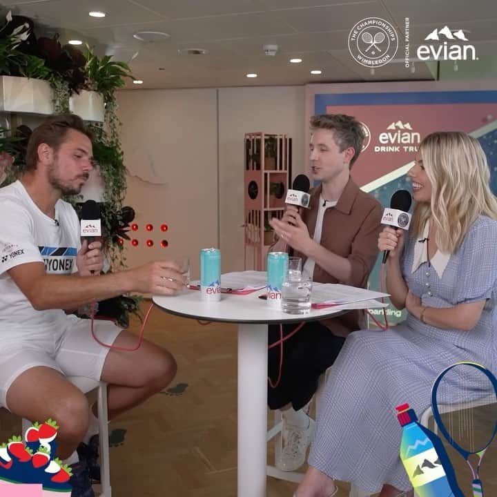 evianのインスタグラム：「🔈Tune in to the NEW Official Podcast, Wimbledon Between the Lines, created in partnership with @Wimbledon.   The first episode is out and our Global Ambassador @stanwawrinka85 chats to @mollieking and @matthewedmondson, serving up some surprising truths and Wimbledon stories🎾💦  👉Hit the link in bio to listen to the full episode and stay tuned for more!   #evian #Wimbledon #CentreCourt100 #podcast #tennis」