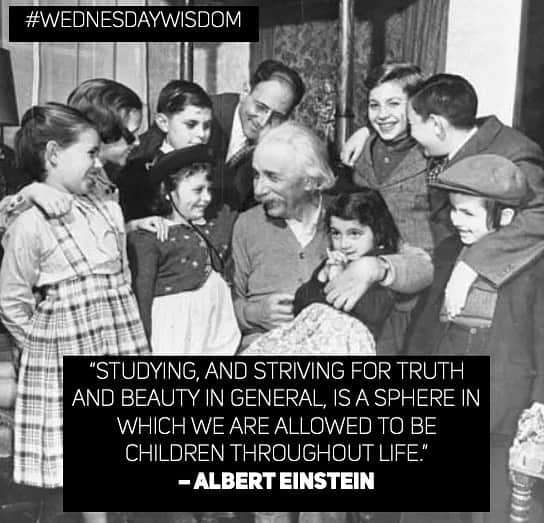 アルベルト・アインシュタインのインスタグラム：「#WednesdayWisdom: “Studying, and striving for truth and beauty in general, is a sphere in which we are allowed to be children throughout life.” – Albert Einstein」