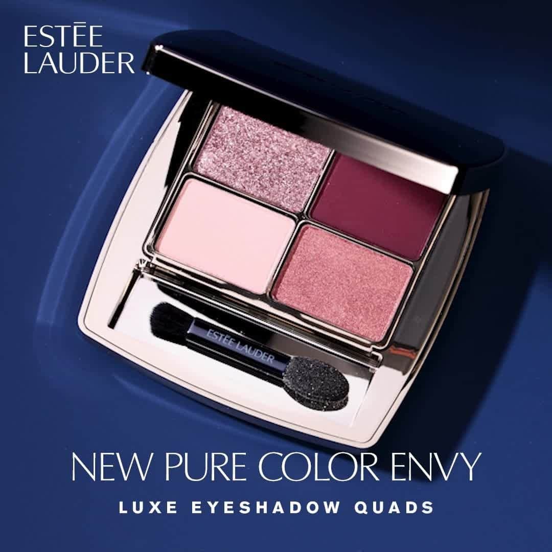 エスティローダーのインスタグラム：「Smooth moves. Our NEW #PureColorEnvy Luxe Quad Eyeshadow in Aubergine Dream provides vibrant color, at your fingertips. Tap to add it to your cart!」