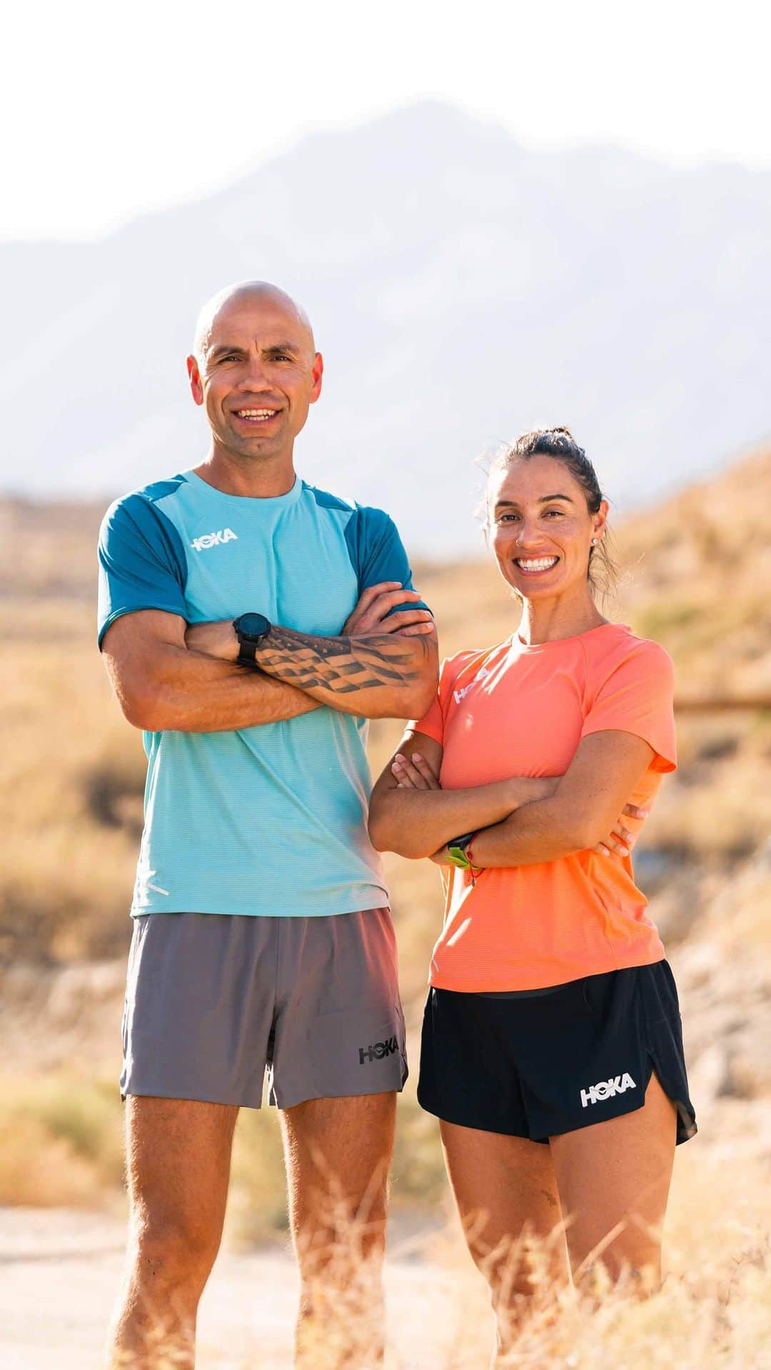 ホカオネオネのインスタグラム：「Humans of HOKA: Mayra (@born2run87) and Jerry Garcia (@jerrymgarcia) 🙌  The transformative power of running has forever changed the lives of this inspiring couple. Not only does running serve as a positive and grounding habit, but it supports them in dedicating their lives as public servants. 💙  Learn more about this power couple competing this weekend at Western States on the HOKA blog (linked in bio). #FlyHumanFly  Producer + Photographer: @johnlarracas Director: @ulises.media DP: @caravanfilmcrews AC + Colorist: @benjamindrubio Photographer: @torreyphilipp PA: @thejaceangelo」