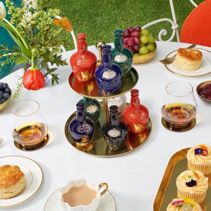 Royal Saluteのインスタグラム：「Swap miniature pastries for miniature whiskies in an enchanting twist on a classic afternoon tea. What’s your dram of choice to accompany a tranquil afternoon in the garden?」