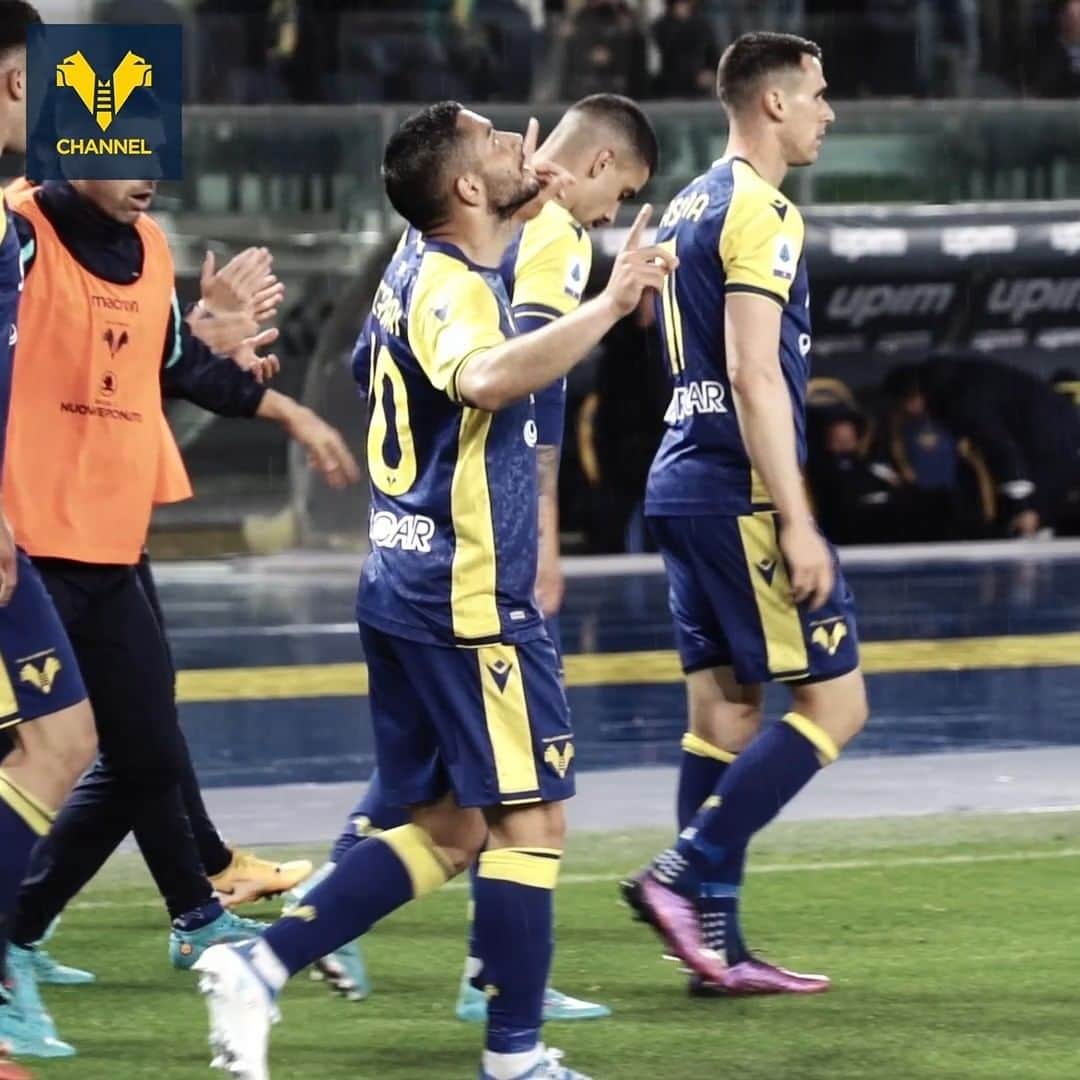 エラス・ヴェローナFCのインスタグラム：「CAPRARI PER L'1-1! 🟡🔵🎞  #VeronaSamp #SeasonGoals #Slowmo」
