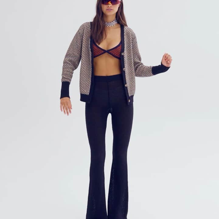 ベック&ブリッジのインスタグラム：「The Valentina knit bralette, cardigan and pant as seen on Paige. Available now.​​​​​​​​ ​​​​​​​​ #becandbridge #checkmate #newarrials」