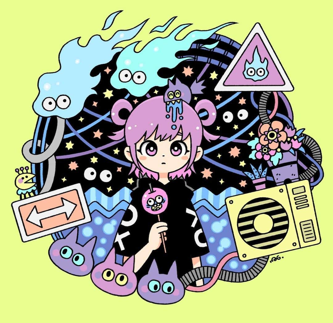 北極まぐのインスタグラム：「メラメラ／Beware of fireballs🔥  #illustration #artwork」